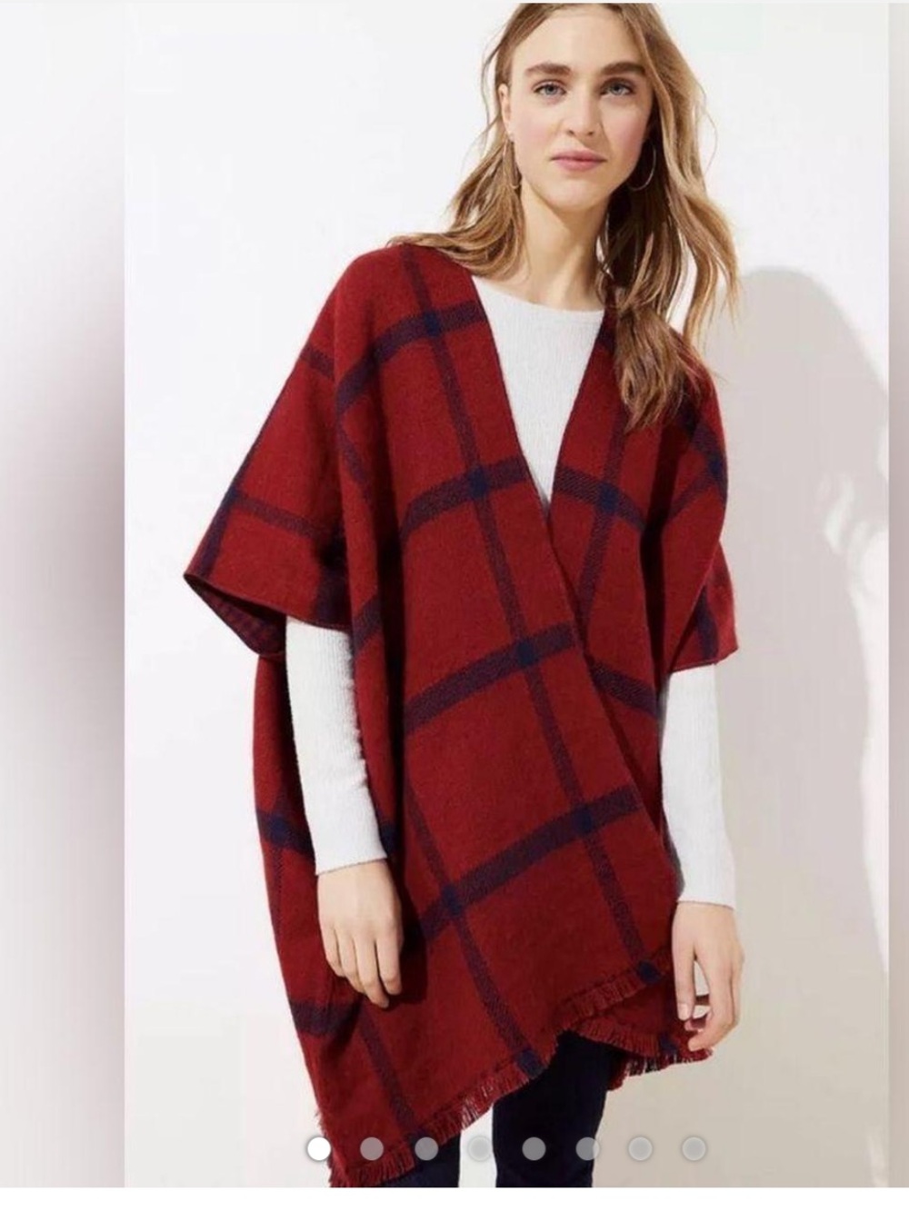 LOFT Burgundy Plaid Wrap Poncho